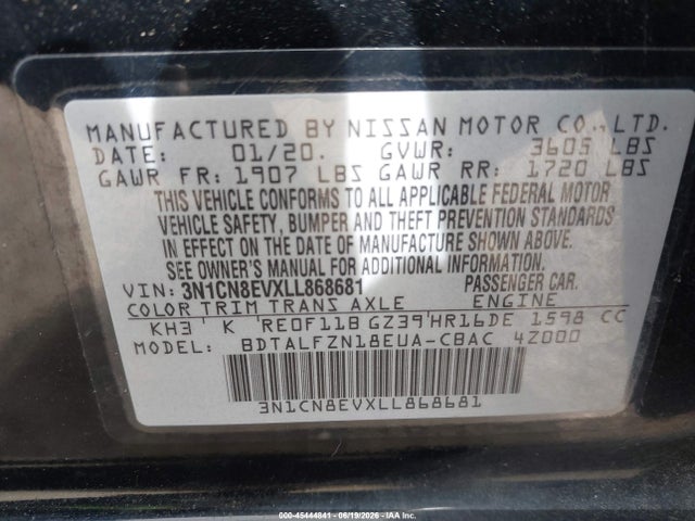 Nissan Versa Sv Xtronic Cvt 2020 3N1CN8EVXLL868681 Image 9