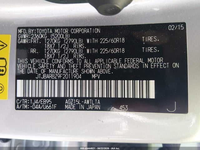 45444921 :رقم المزاد ، JTJBARBZ9F2011904 vin ، 2015 Lexus Nx 200t F Sport مزاد بيع
