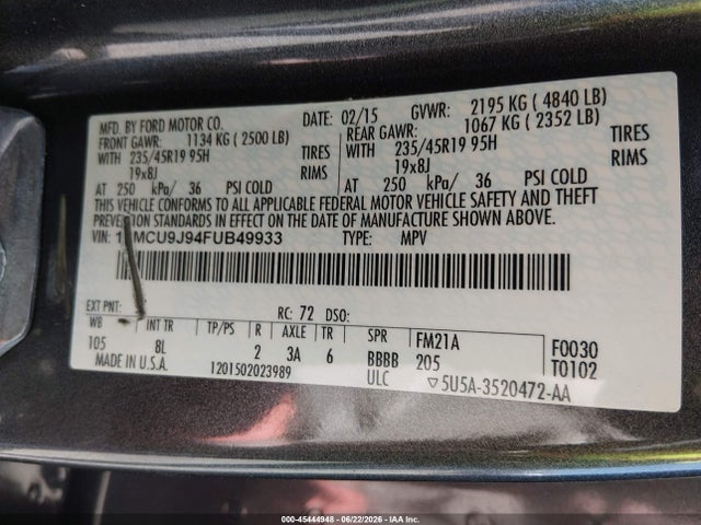 Ford Escape Titanium 2015 1FMCU9J94FUB49933 Image 9