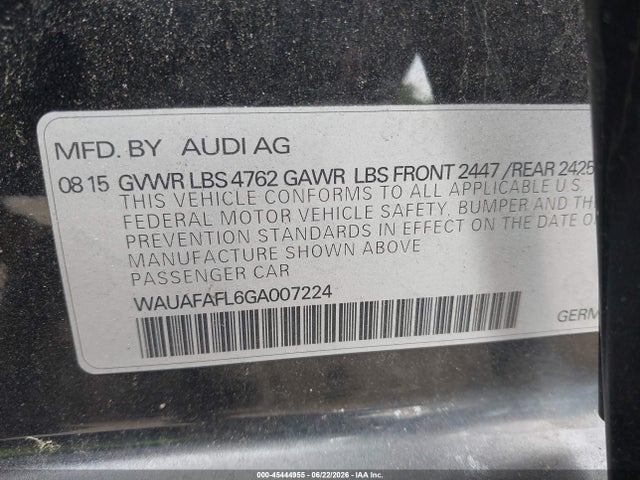 Продаж на аукціоні авто 2016 Audi A4 Premium, vin: WAUAFAFL6GA007224, номер лоту: 45444955