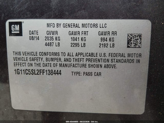 Chevrolet MALIBU 1LT 2015 1G11C5SL2FF138444 Image 9