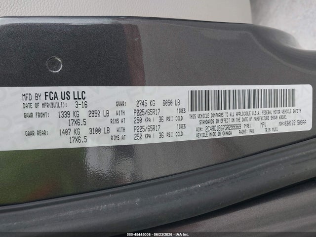 Продажа на аукционе авто 2016 Chrysler Town & Country Touring, vin: 2C4RC1BG7GR299369, номер лота: 45445006