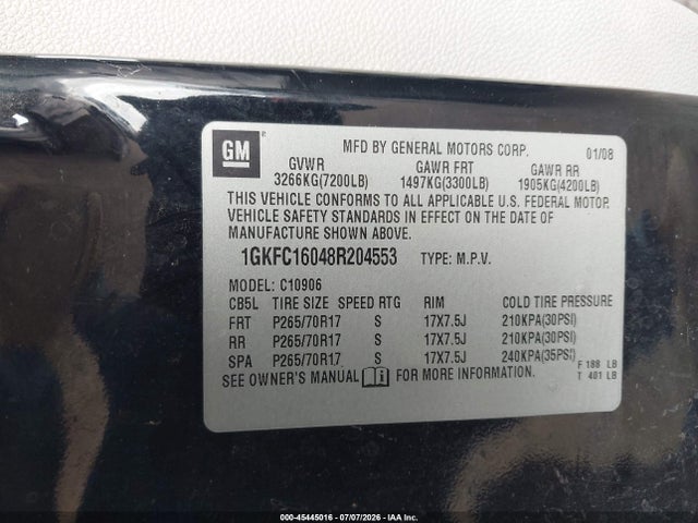 Aukcja sprzedaży 2008 Gmc Yukon Xl 1500 Slt, vin: 1GKFC16048R204553, numer aukcji: 45445016