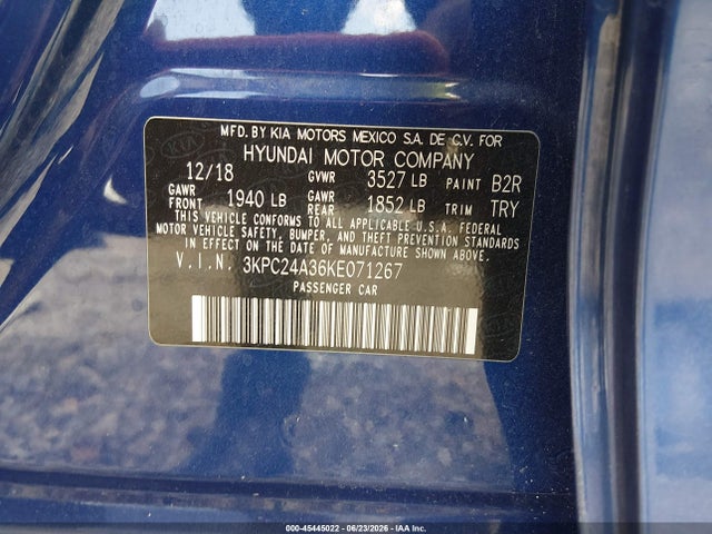 Aukcja sprzedaży 2019 Hyundai Accent Se, vin: 3KPC24A36KE071267, numer aukcji: 45445022