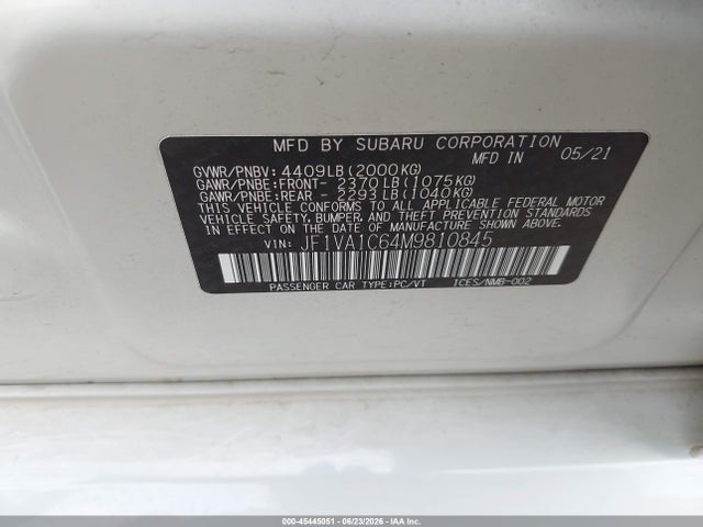 Продаж на аукціоні авто 2021 Subaru Wrx Premium, vin: JF1VA1C64M9810845, номер лоту: 45445051