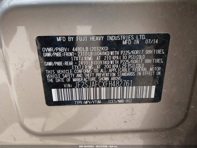 Subaru Forester 2.5i Premium 2015 JF2SJAFCXFH482761 Image 9