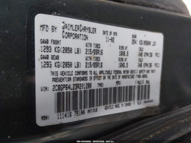 Aukcja sprzedaży 2003 Chrysler Town & Country Limited, vin: 2C8GP64L23R201280, numer aukcji: 45445062