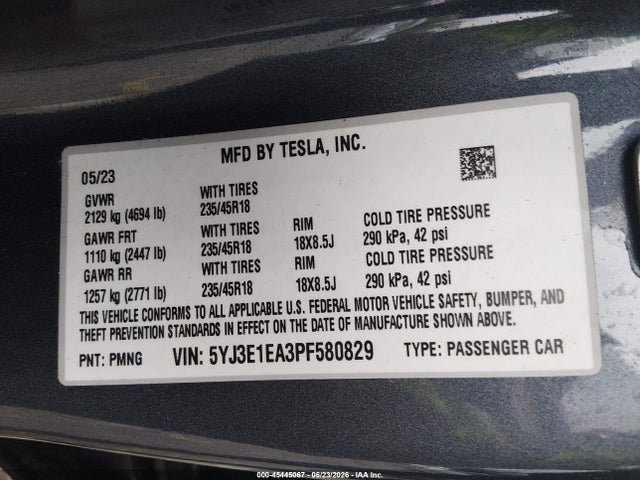 Tesla Model 3 Rear-wheel Drive 2023 5YJ3E1EA3PF580829 Image 9