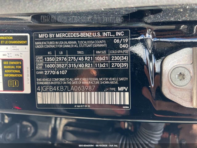 Продажа на аукционе авто 2020 Mercedes-benz Gle 350 4matic, vin: 4JGFB4KB7LA063987, номер лота: 45445094