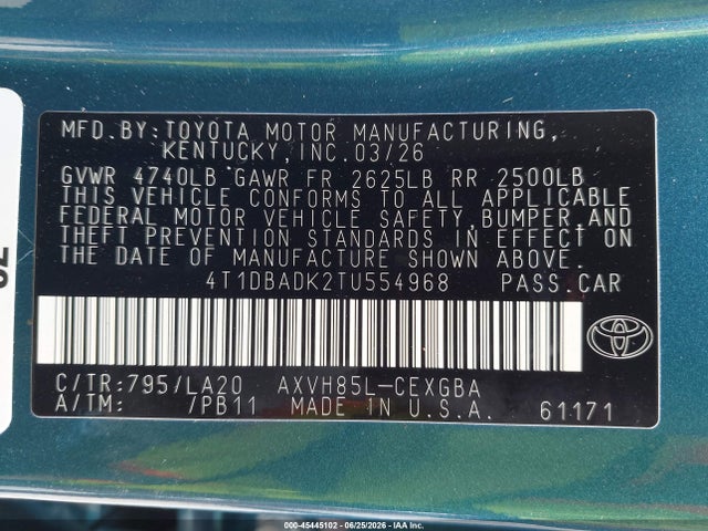Toyota CAMRY XLE 2026 4T1DBADK2TU554968 Image 9