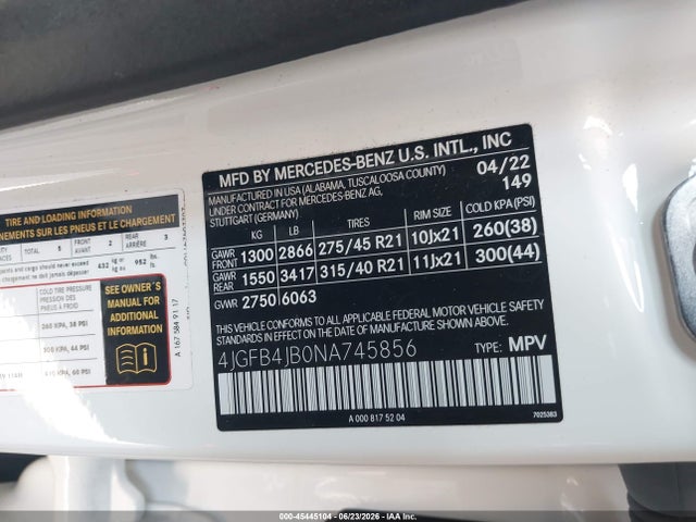 Продаж на аукціоні авто 2022 Mercedes-benz Gle 350, vin: 4JGFB4JB0NA745856, номер лоту: 45445104