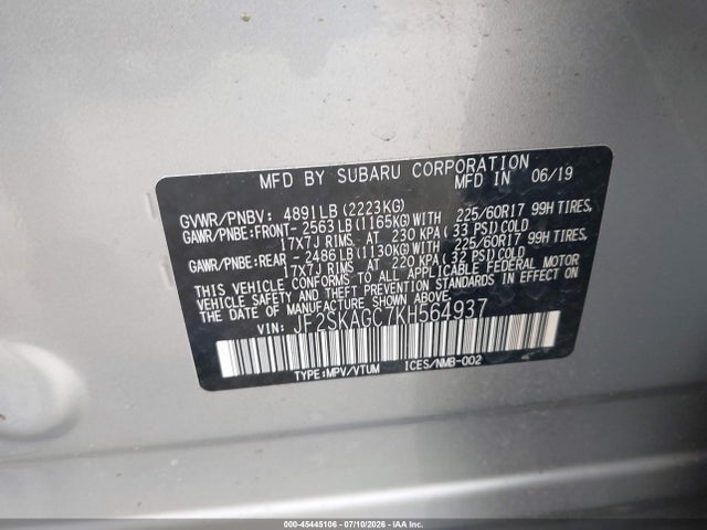 Subaru Forester Premium 2019 JF2SKAGC7KH564937 Image 9