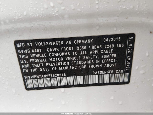 2015 Volkswagen Cc 2.0t R-line მანქანა იყიდება აუქციონზე, vin: WVWBN7AN9FE828346, აუქციონის ნომერი: 45445143