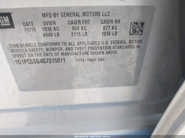 1G1PC5SG4G7215811 Chevrolet Cruze Limited Ls Auto
