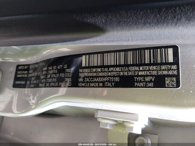 45445156 :رقم المزاد ، ZACCJAABXHPF75180 vin ، 2017 Jeep Renegade Sport مزاد بيع