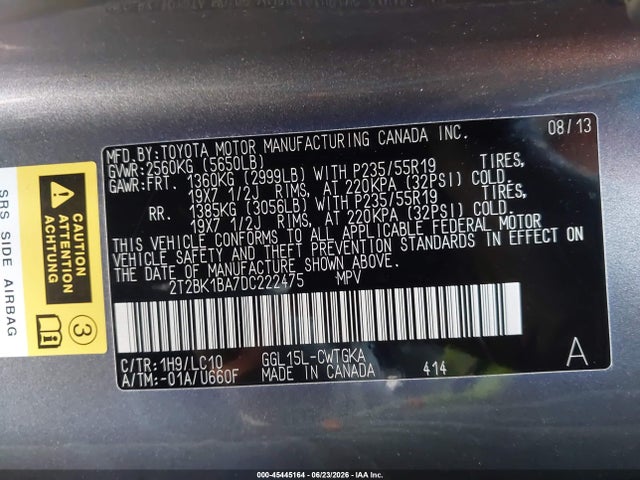 Aukcja sprzedaży 2013 Lexus Rx 350, vin: 2T2BK1BA7DC222475, numer aukcji: 45445164