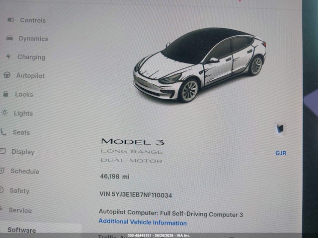 Auction sale of the 2022 Tesla Model 3 Long Range Dual Motor All-wheel Drive, vin: 5YJ3E1EB7NF110034, lot number: 45445181