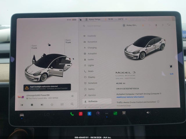 Auction sale of the 2022 Tesla Model 3 Long Range Dual Motor All-wheel Drive, vin: 5YJ3E1EB7NF110034, lot number: 45445181