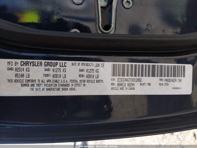 Продаж на аукціоні авто 2012 Chrysler 300, vin: 2C3CCAAG7CH312052, номер лоту: 45445200
