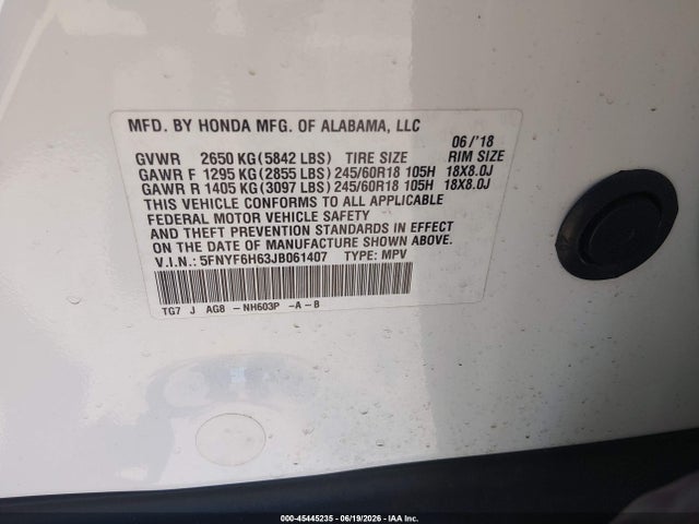 Honda Pilot Ex-l 2018 5FNYF6H63JB061407 Image 9