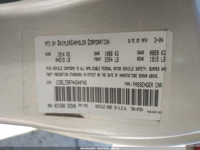 45445245 :رقم المزاد ، 1C3EL55R74N340745 vin ، 2004 Chrysler Sebring Lxi مزاد بيع