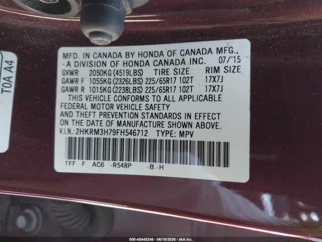 Honda Cr-v Ex-l 2015 2HKRM3H79FH546712 Image 9