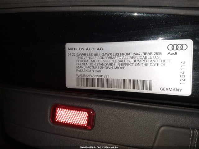 WAUEAAF45NN011831 Audi A4 Premium Plus 45 Tfsi S Line Quattro S Tronic