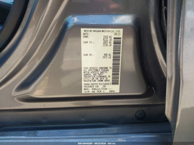 45445288 :رقم المزاد ، 1N4AL3AP2FC415603 vin ، 2015 Nissan Altima 2.5/2.5 S/2.5 Sl/2.5 Sv مزاد بيع