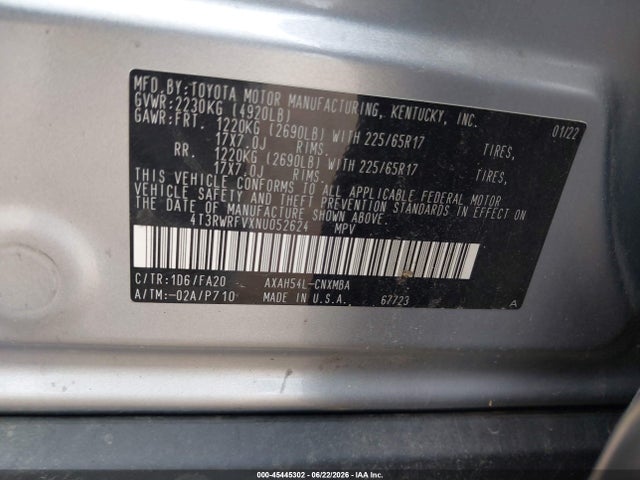 4T3RWRFVXNU052624 Toyota Rav4 Hybrid Xle