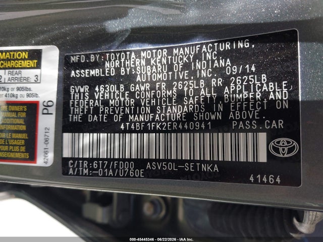 Auction sale of the 2014 Toyota Camry Le, vin: 4T4BF1FK2ER440941, lot number: 45445346