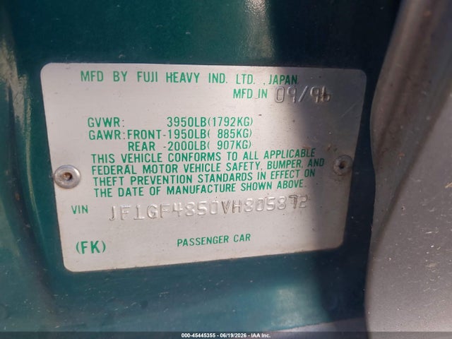 1997 Subaru Impreza Outback Sport მანქანა იყიდება აუქციონზე, vin: JF1GF4850VH805872, აუქციონის ნომერი: 45445355