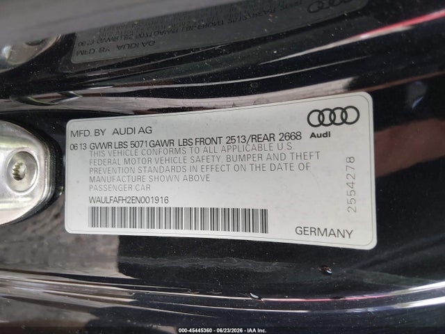 45445360 :رقم المزاد ، WAULFAFH2EN001916 vin ، 2014 Audi A5 2.0t Premium مزاد بيع