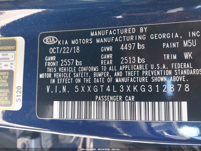 KIA Optima Lx 2019 5XXGT4L3XKG312878 Image 9