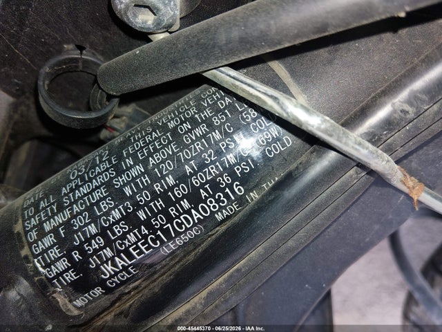 2012 Kawasaki Le650 C მანქანა იყიდება აუქციონზე, vin: JKALEEC17CDA08316, აუქციონის ნომერი: 45445370