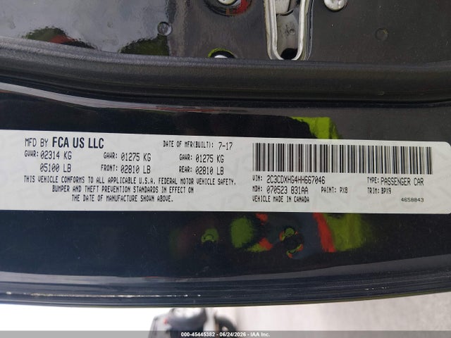 45445382 :رقم المزاد ، 2C3CDXHG4HH667046 vin ، 2017 Dodge Charger Sxt Rwd مزاد بيع