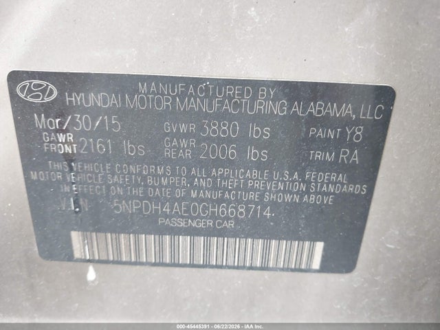 5NPDH4AE0GH668714 Hyundai ELANTRA SE