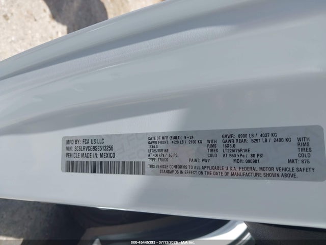 Aukcja sprzedaży 2025 Ram Promaster 2500 Tradesman High Roof 136 Wb W/pass Seat, vin: 3C6LRVCG9SE513256, numer aukcji: 45445393
