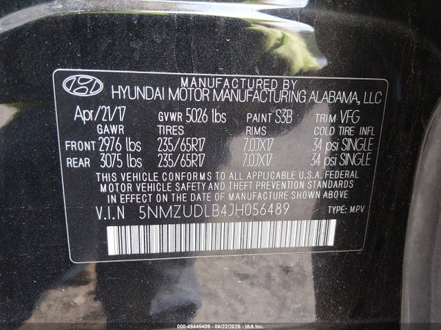 2018 Hyundai Santa Fe Sport 2.4l მანქანა იყიდება აუქციონზე, vin: 5NMZUDLB4JH056489, აუქციონის ნომერი: 45445409