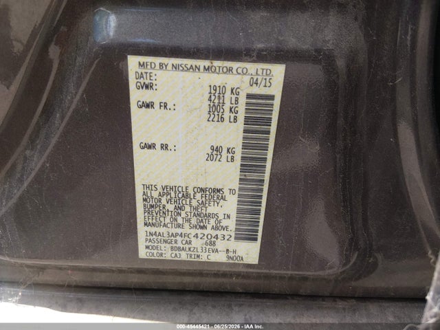 Продаж на аукціоні авто 2015 Nissan Altima 2.5 Sv, vin: 1N4AL3AP4FC420432, номер лоту: 45445421