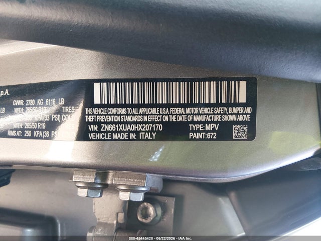 Продажа на аукционе авто 2017 Maserati Levante, vin: ZN661XUA0HX207170, номер лота: 45445420
