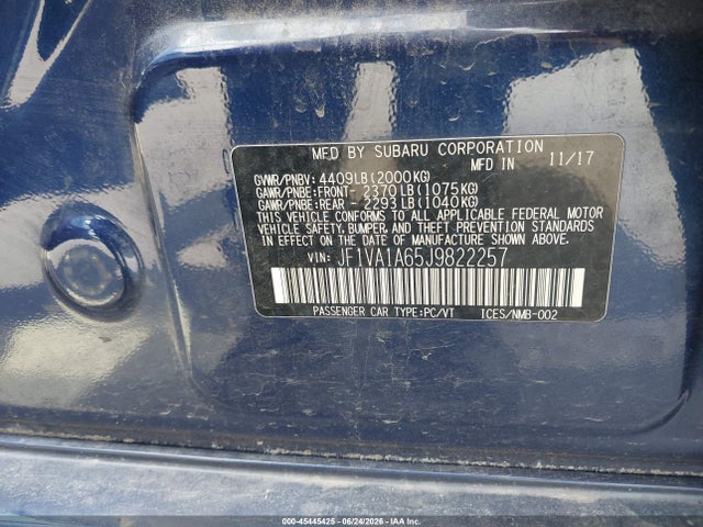 Продаж на аукціоні авто 2018 Subaru Wrx, vin: JF1VA1A65J9822257, номер лоту: 45445425