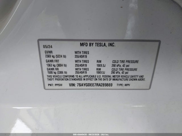 Продаж на аукціоні авто 2024 Tesla Model Y Long Range Dual Motor All-wheel Drive, vin: 7SAYGDEE7RA289869, номер лоту: 45445435