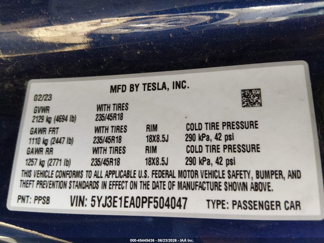 Tesla Model 3 Rear-wheel Drive 2023 5YJ3E1EA0PF504047 Image 9