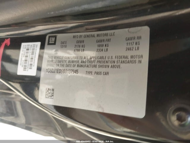 45445452 :رقم المزاد ، 1G6DJ1ED9B0137945 vin ، 2011 Cadillac Cts Performance مزاد بيع
