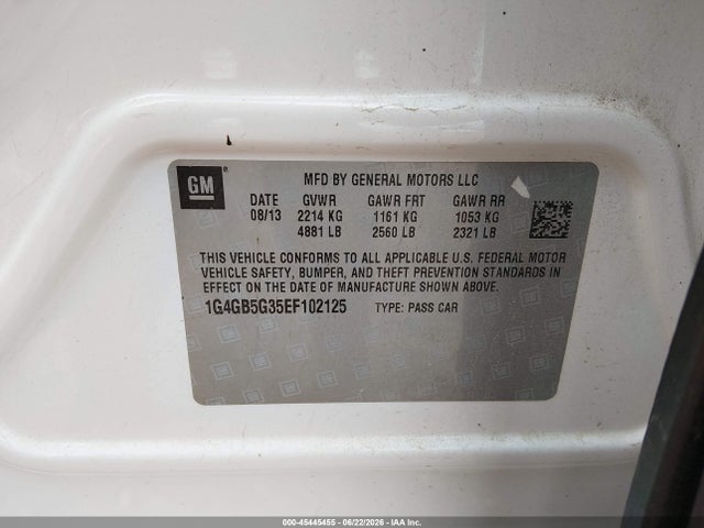 Buick Lacrosse Leather Group 2014 1G4GB5G35EF102125 Image 9