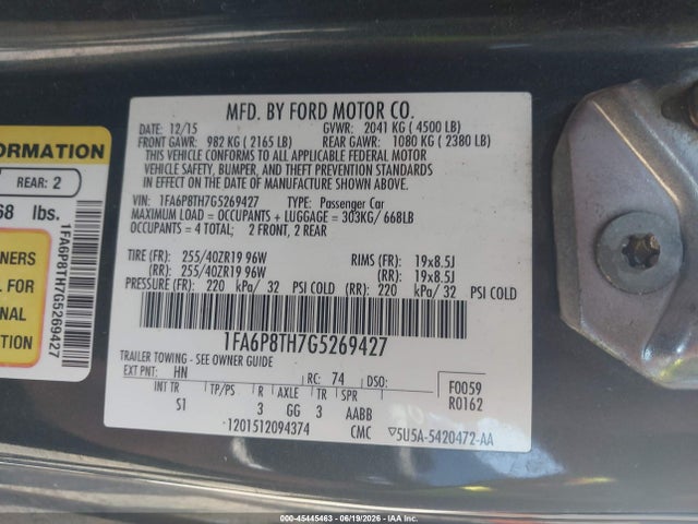 Ford Mustang Ecoboost 2016 1FA6P8TH7G5269427 Image 9