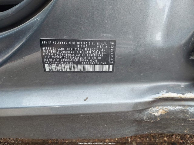 Aukcja sprzedaży 2019 Volkswagen Jetta 1.4t R-line/1.4t S/1.4t Se, vin: 3VWC57BU1KM209798, numer aukcji: 45445528