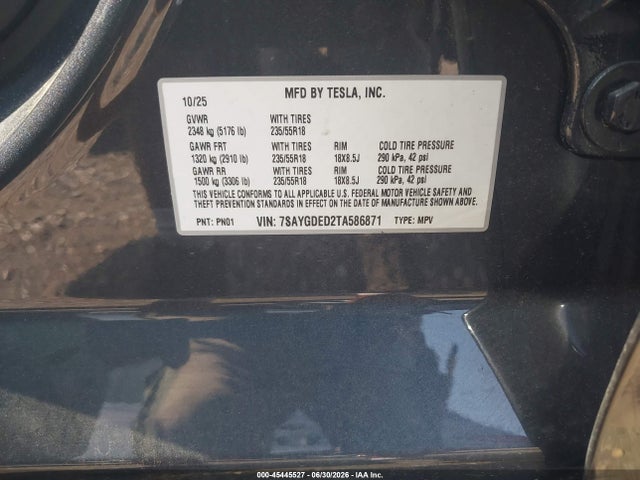 Aukcja sprzedaży 2026 Tesla Model Y Premium Rear-wheel Drive/rear-wheel Drive, vin: 7SAYGDED2TA586871, numer aukcji: 45445527