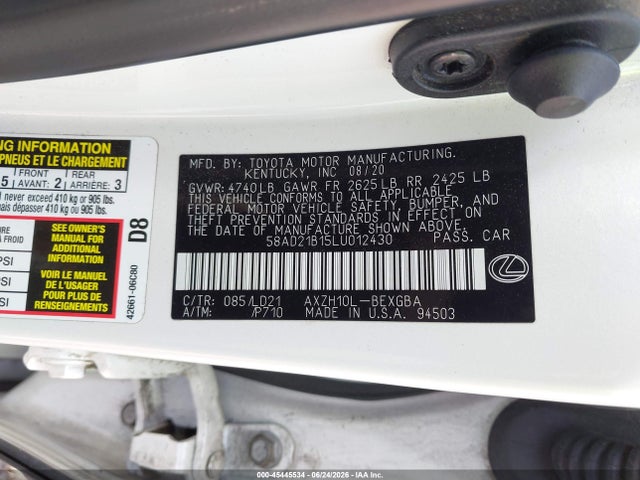 Продажа на аукционе авто 2020 Lexus Es 300h, vin: 58AD21B15LU012430, номер лота: 45445534