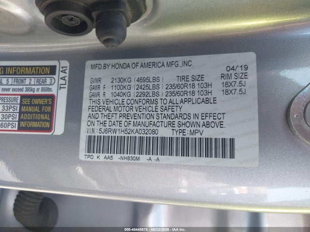 Honda CR-V EX 2019 5J6RW1H52KA032080 Image 9